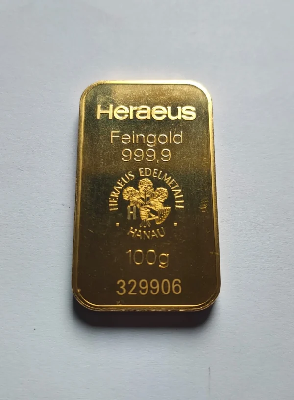 Zlatá tehlička Heraeus 100g investičné zlato, rýdzosť 999.9, nemecká LBMA rafinéria