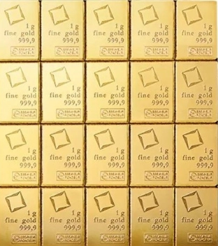 Valcambi 20 x 1g Combibar zlatá tehlička, 20 gramov rýdzeho investičného zlata, švajčiarske balenie